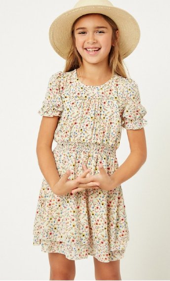 Tween Floral Smock Waist Garden Dress Preorder<br>7 to 14 Years