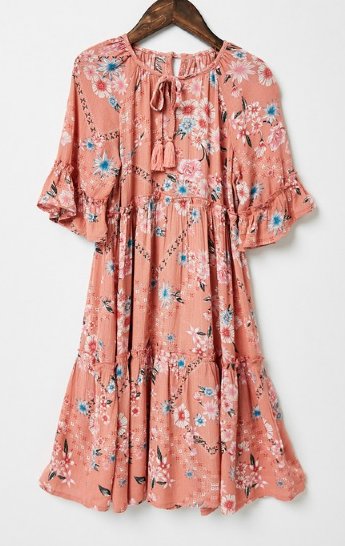 Tween Pink Floral Peasant Dress In Stock<br>7 to 14 Years