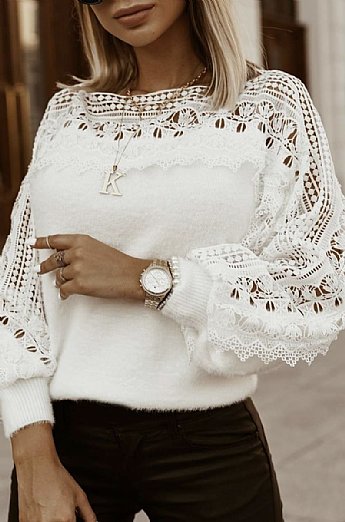 Women's White Crochet Lace Sweater<br>Now In Stock