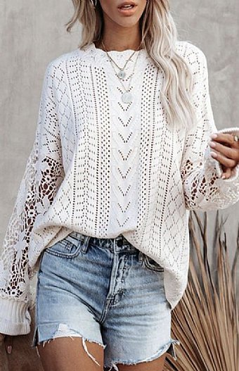 Women's Crochet Lace Sleeve Sweater Preorder