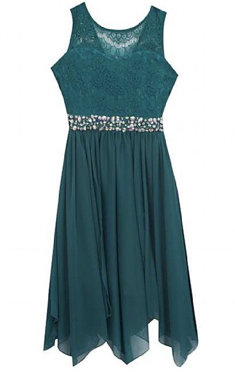 Tween Emerald Jewels Lace & Chiffon Dress<br>7 to 16 Years