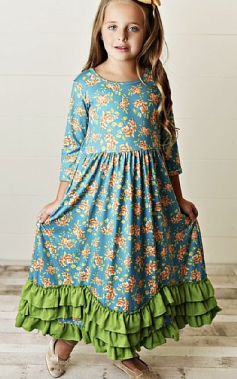Girls Fall Floral Ruffled Maxi <br>4 to 12 Years<br>Now In Stock