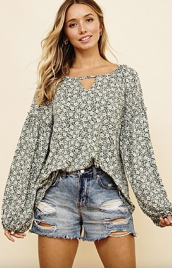 Woman's Olive Floral Top Preorder