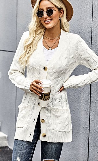 Woman's Chunky Cable Knit Button Sweater Preorder<br>Available in 4 Colors