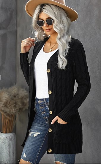 Woman's Chunky Cable Knit Button Sweater Preorder<br>Available in 4 Colors