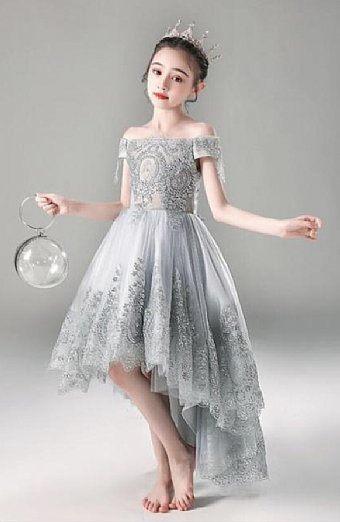 Girls Winter Tale Ice Grey High Low Gown Preorder