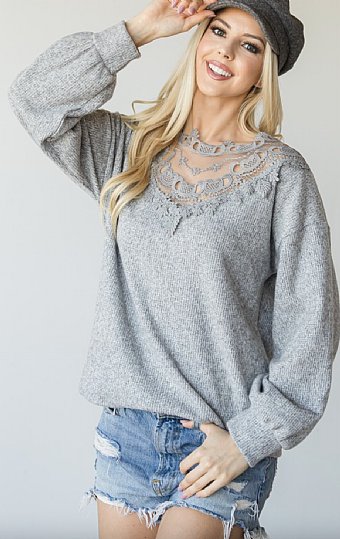 Women's Heather Lace Top Preorder