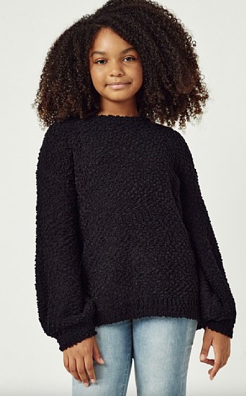 Tween Black Popcorn Soft Knit Pullover Sweater 7 to 14 Years