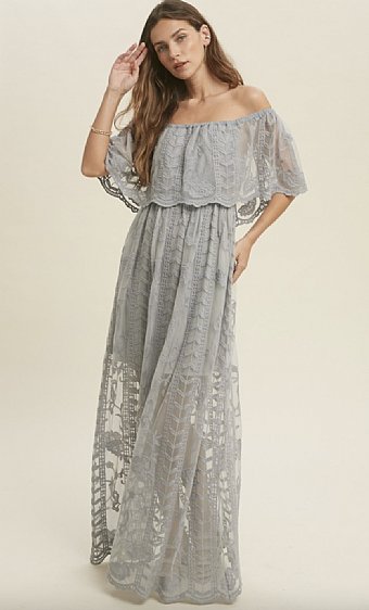 Women's Ice Grey Lace Maxi Dress Preorder