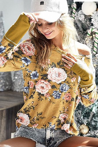women's Mustard Floral Casual Top Preorder