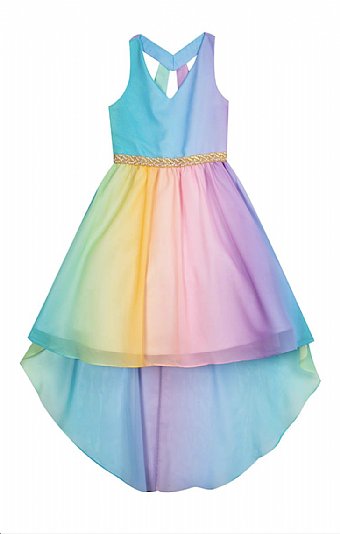 Tween Rainbow Chiffon High Low Dress <br>7 to 16 Years<br>Now In Stock