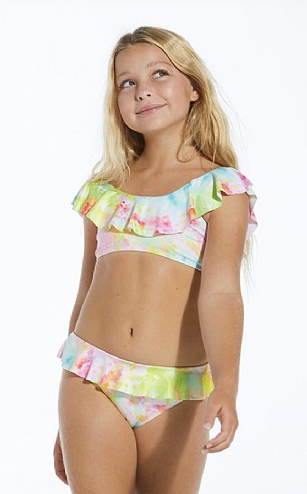 Girls Citrus Tie Dye Ruffled Bikini<br>2 to 16 Years