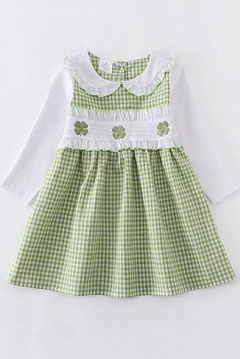 Lucky Clover Smocked Dress<br>12 Months to 7 Years