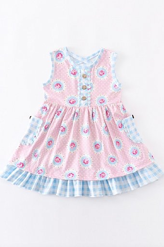 Girls Vintage Roses Pocket Dress<br>12 Months to 8 Years