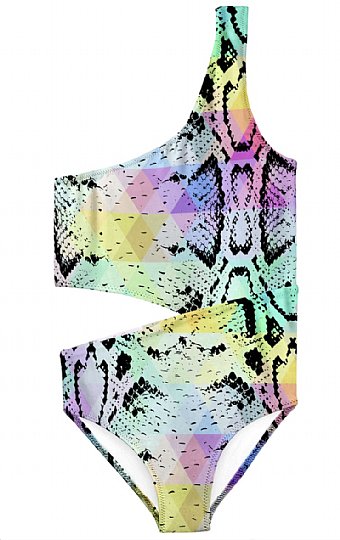 Girls Cutout Snake Print Swimsuit<br>2 to 16 Years