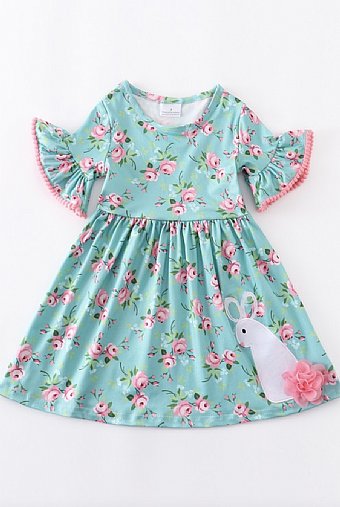 Girls Floral Bunny Easter Dress Preorder<br>12 Months to 8 Years