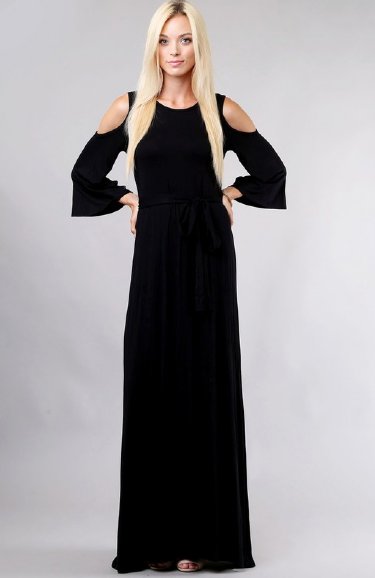 Women's Cold Shoulder Maxi Dress Black<BR>Now in Stock