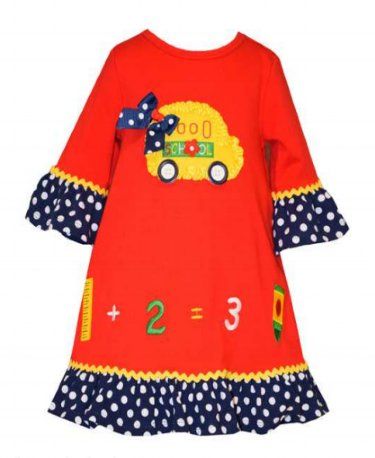 Girls Back to School Dress Yellow Bus<br>2T to 6X<BR>Now in Stock