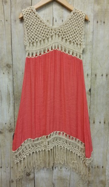 MLK Girls Coral Crochet and Fringe Dress<BR>Now in Stock