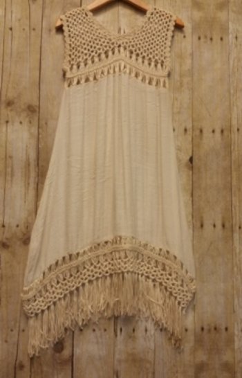MLK Girls Natural Crochet & Fringe Dress<BR>Now in Stock