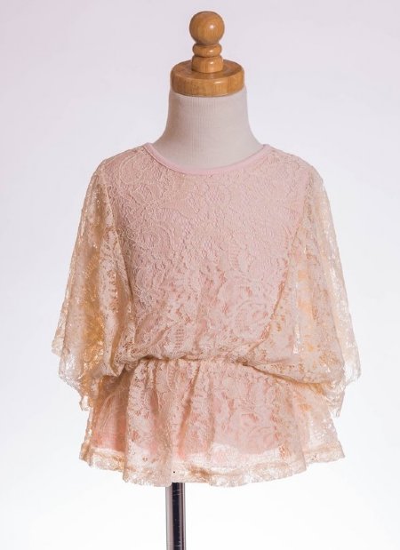 MLK Lace Peplum Top in Peach 5 to 14 Years Now in Stock
