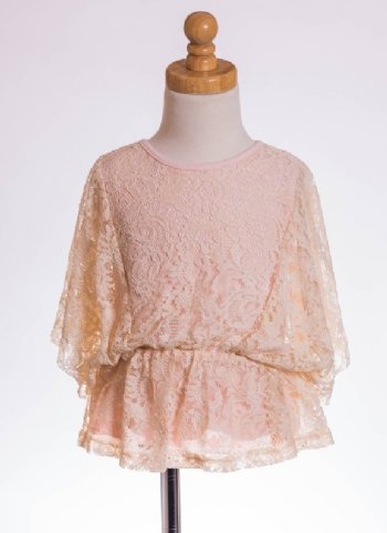 MLK Lace Peplum Top in Peach<BR>5 to 14 Years<BR>Now in Stock