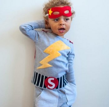 Super Boy Long Sleeve Shirt w/ Cape<BR>6 Months to 6 Years<BR>Matching Face Mask Also Available!