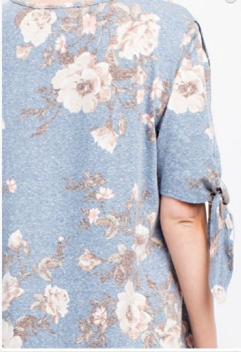 Women's Blue Floral Print Cold Shoulder Top<BR>Now in Stock
