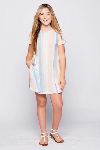 Girls Pastel Stripe Pocket Dress Preorder<br>5 to 14 Years