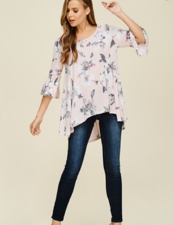Women's Blush Floral Bell Sleeve Top<BR>Now in Stock