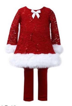 Toddler Red Lace Miss Clause Tunic & Legging Set<br> 4T ONLY