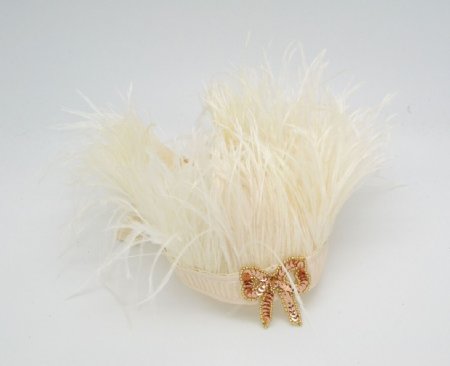 Gold Sequin Bow Crown w/ Cream Feathers