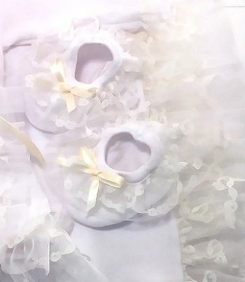 White Layette Matching Booties<BR>Now in Stock