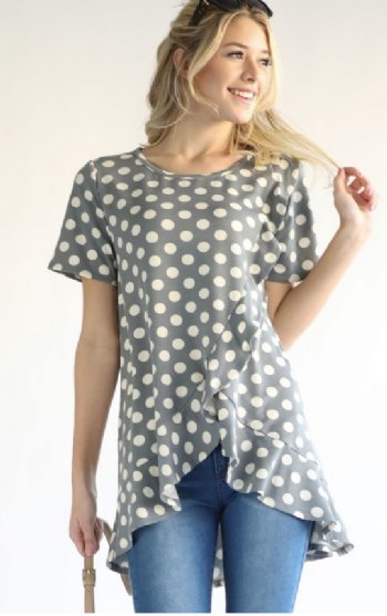Womens Polka Dot and Ruffles Top<BR>Now in Stock