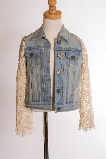 MLK Denim Jacket w/ Lace Sleeves<BR>5 to 14 Years<BR>Now in Stock