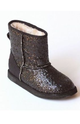 Black Glitter Furry Boots<BR>Size 7 to Youth 4<BR>Now in Stock