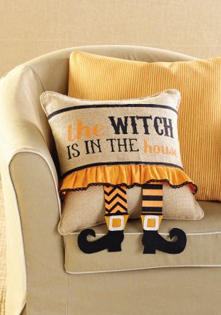 Halloween Witch Leg Pillow Wrap<BR>Burlap Pillow Also Available!<BR>Now in Stock